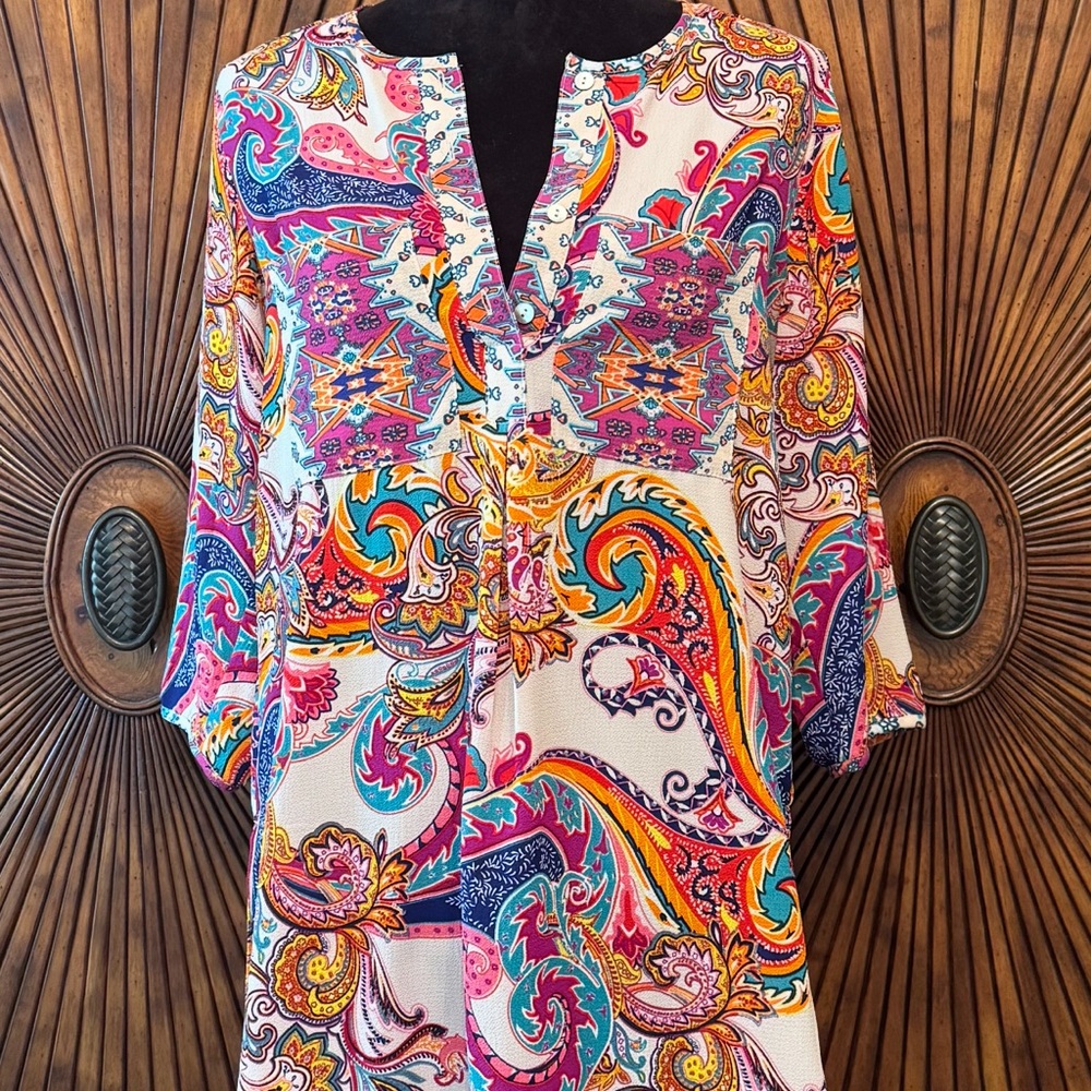 Fig and Flower Pink and Orange Relaxed Tunic or Swimsuit Cover-up